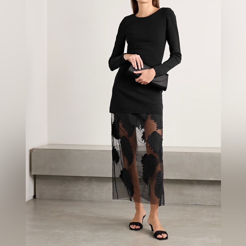 AJE. Dress Wilder layered stretch-knit and embroidered mesh maxi
